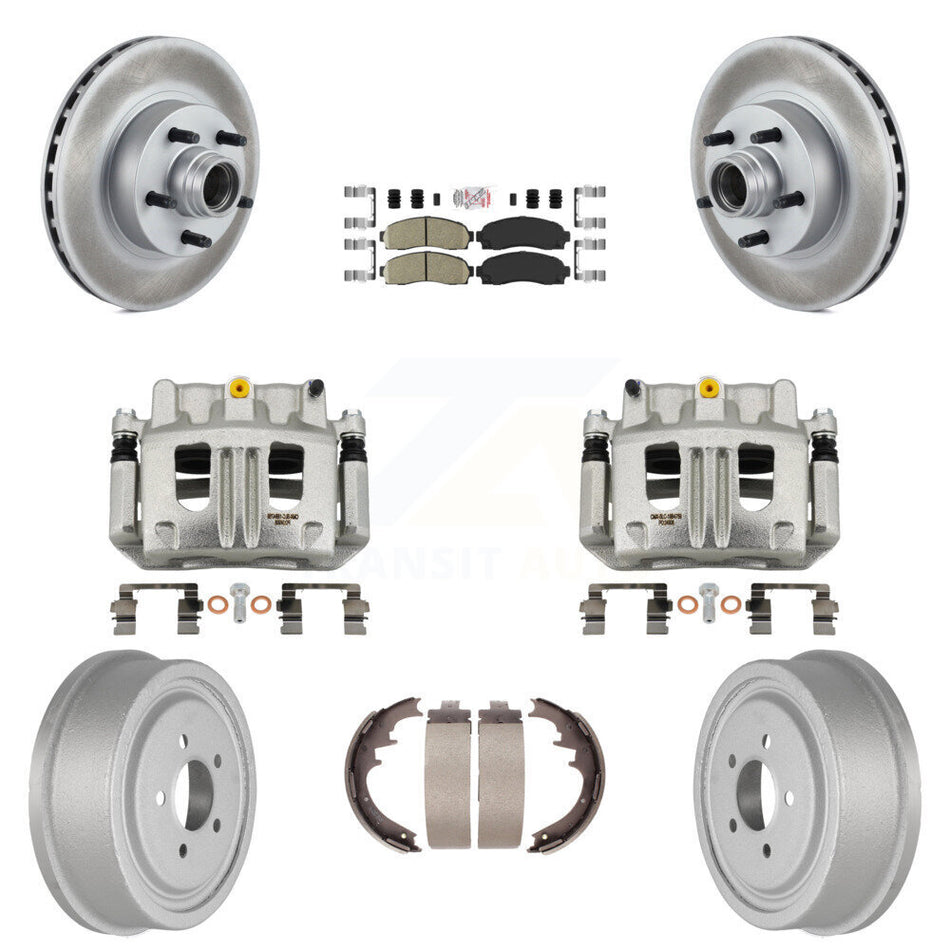 Front Rear Brake Caliper Coat Rotor Drum Ceramic Pad Kit (8Pc) For 06-09 Ford Ranger RWD KCG-101445N