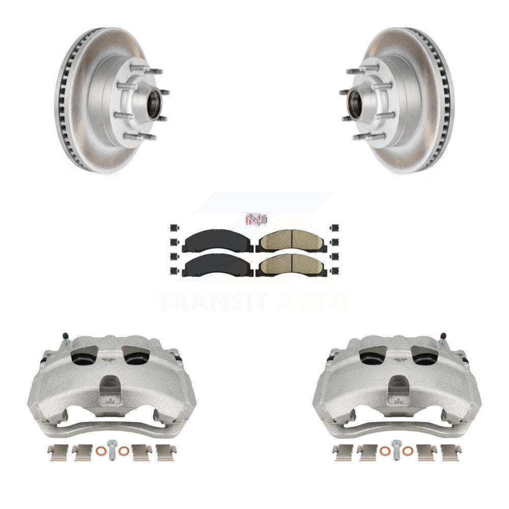 Front Brake Caliper Coat Rotor And Ceramic Pad Kit For Ford E-350 Super Duty E-250 E-150 KCG-101449N