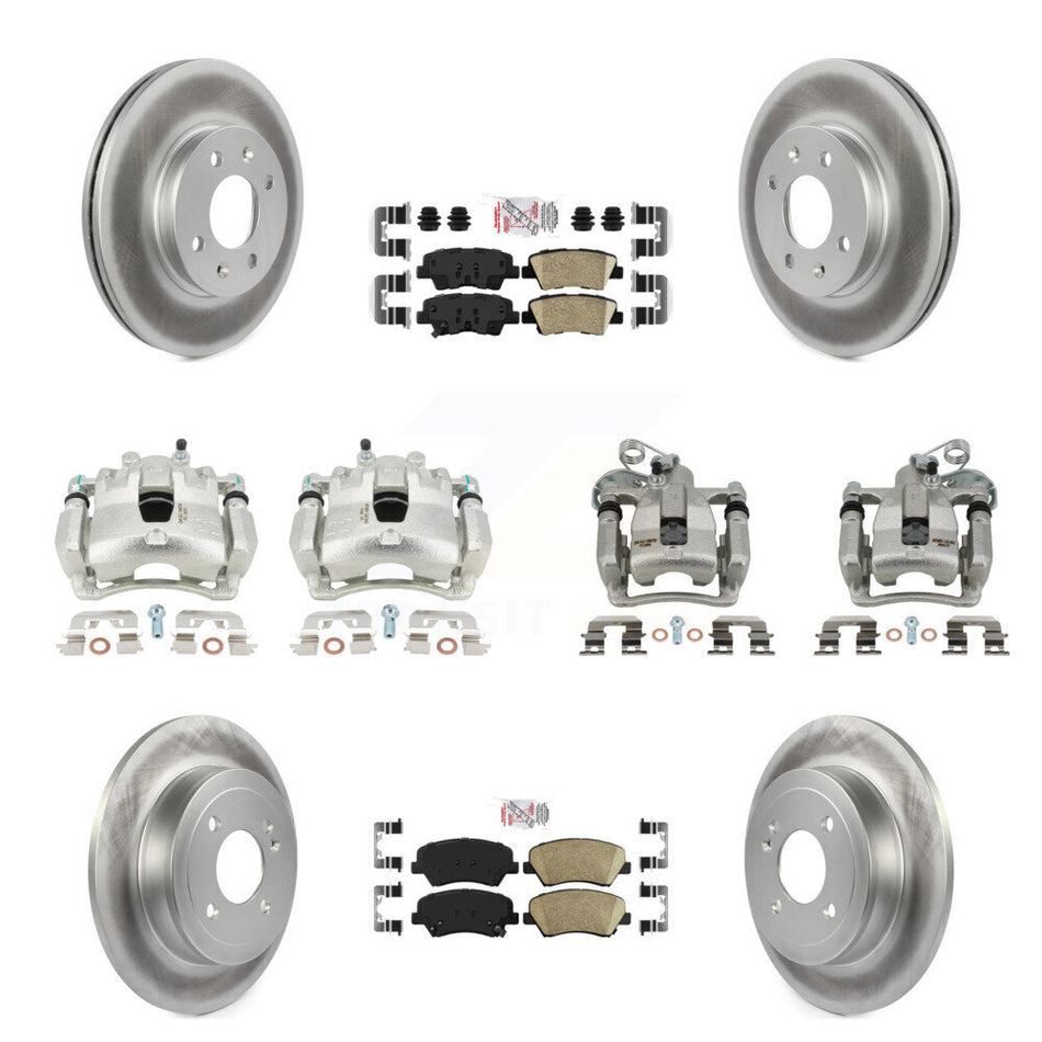 Front Rear Disc Brake Caliper Coated Rotors And Ceramic Pads Kit (10Pc) For 2012-2016 Hyundai Accent KCG-101506N