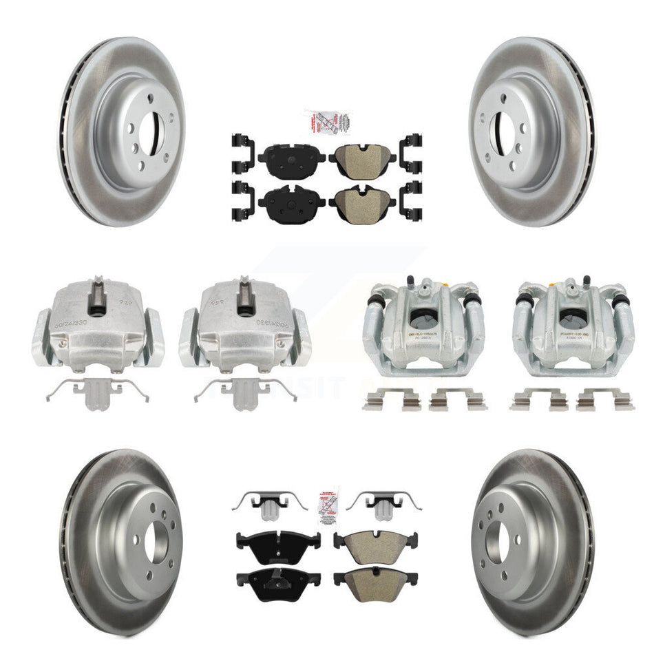 Front Rear Disc Brake Caliper Coated Rotors And Semi-Metallic Pads Kit (10Pc) For BMW 528i xDrive Without Performance Brakes KCG-101511N