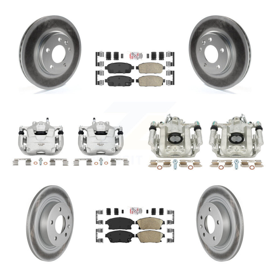 Front Rear Disc Brake Caliper Coated Rotors And Ceramic Pads Kit (10Pc) For Chevrolet Cruze Volt KCG-101524N