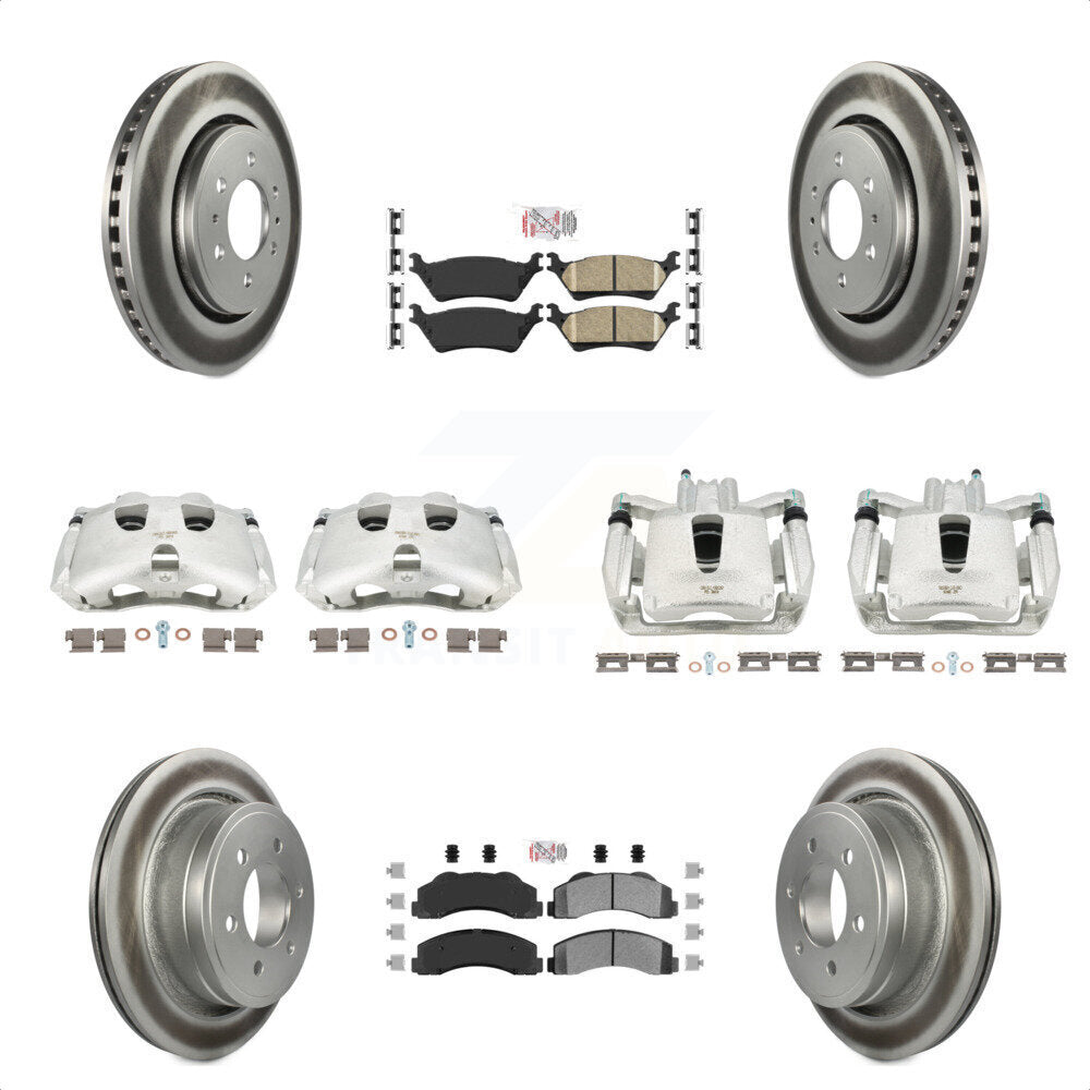 Front Rear Disc Brake Caliper Coated Rotors And PADSMATERIAL Pads Kit (10Pc) For Ford F-150 KCG-101528N by Transit Auto