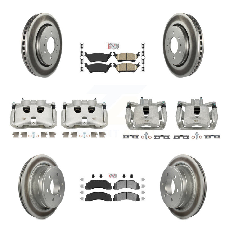 Front Rear Disc Brake Caliper Coated Rotors And PADSMATERIAL Pads Kit (10Pc) For Ford F-150 KCG-101528N