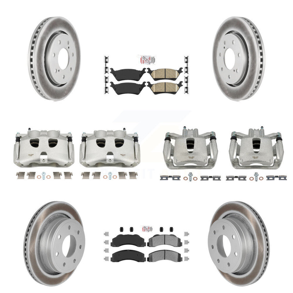 Front Rear Disc Brake Caliper Coated Rotors And PADSMATERIAL Pads Kit (10Pc) For 2012-2014 Ford F-150 With 7 Lug Wheels KCG-101529N