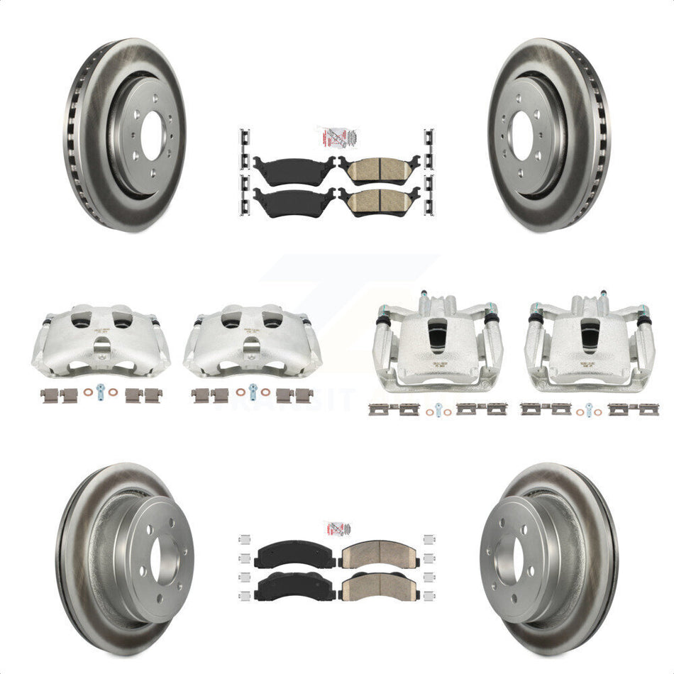 Front Rear Disc Brake Caliper Coated Rotors And Ceramic Pads Kit (10Pc) For Ford F-150 KCG-101530N by Transit Auto