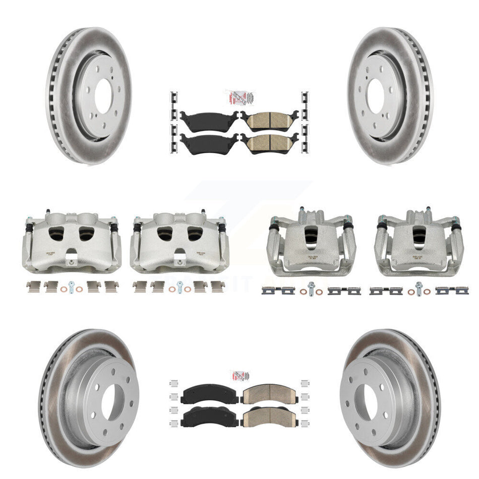 Front Rear Disc Brake Caliper Coated Rotors And Ceramic Pads Kit (10Pc) For 2012-2014 Ford F-150 With 7 Lug Wheels KCG-101531N