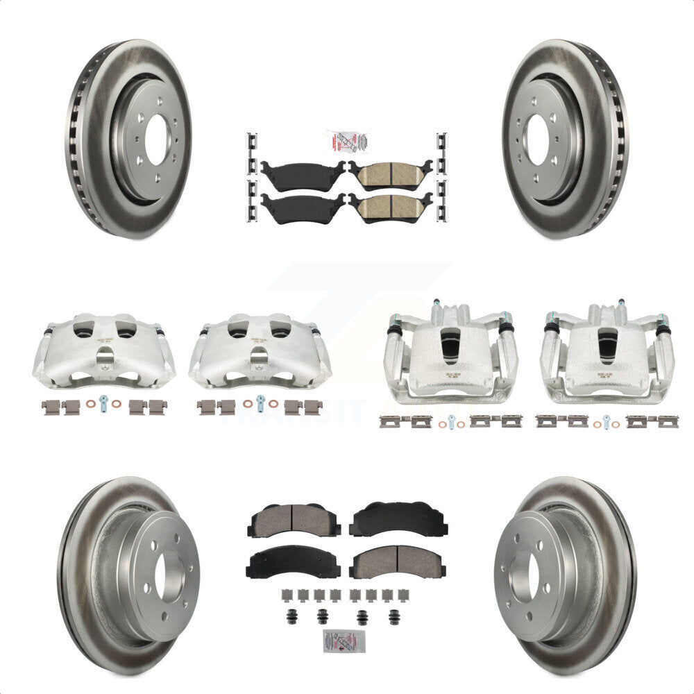 Front Rear Disc Brake Caliper Coated Rotors And Ceramic Pads Kit (10Pc) For Ford F-150 KCG-101532N by Transit Auto