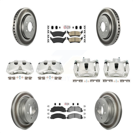 Front Rear Disc Brake Caliper Coated Rotors And PADSMATERIAL Pads Kit (10Pc) For Ford F-150 KCG-101534N by Transit Auto