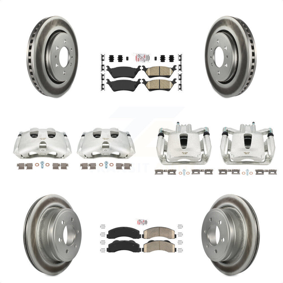 Front Rear Disc Brake Caliper Coated Rotors And Ceramic Pads Kit (10Pc) For Ford F-150 KCG-101536N by Transit Auto