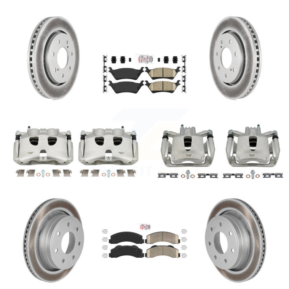 Front Rear Disc Brake Caliper Coated Rotors And Ceramic Pads Kit (10Pc) For 2012-2014 Ford F-150 With 7 Lug Wheels KCG-101537N