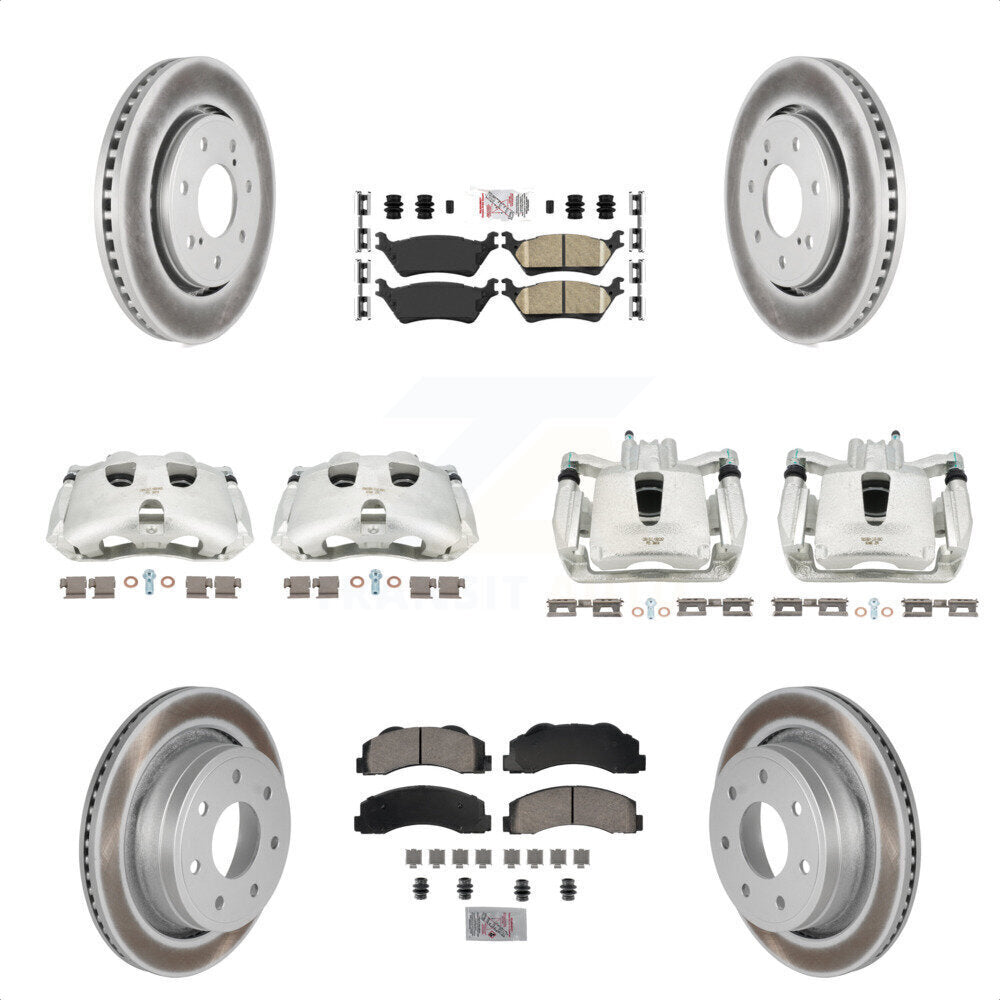 Front Rear Disc Brake Caliper Coated Rotors And Ceramic Pads Kit (10Pc) For 2012-2014 Ford F-150 With 7 Lug Wheels KCG-101539N by Transit Auto