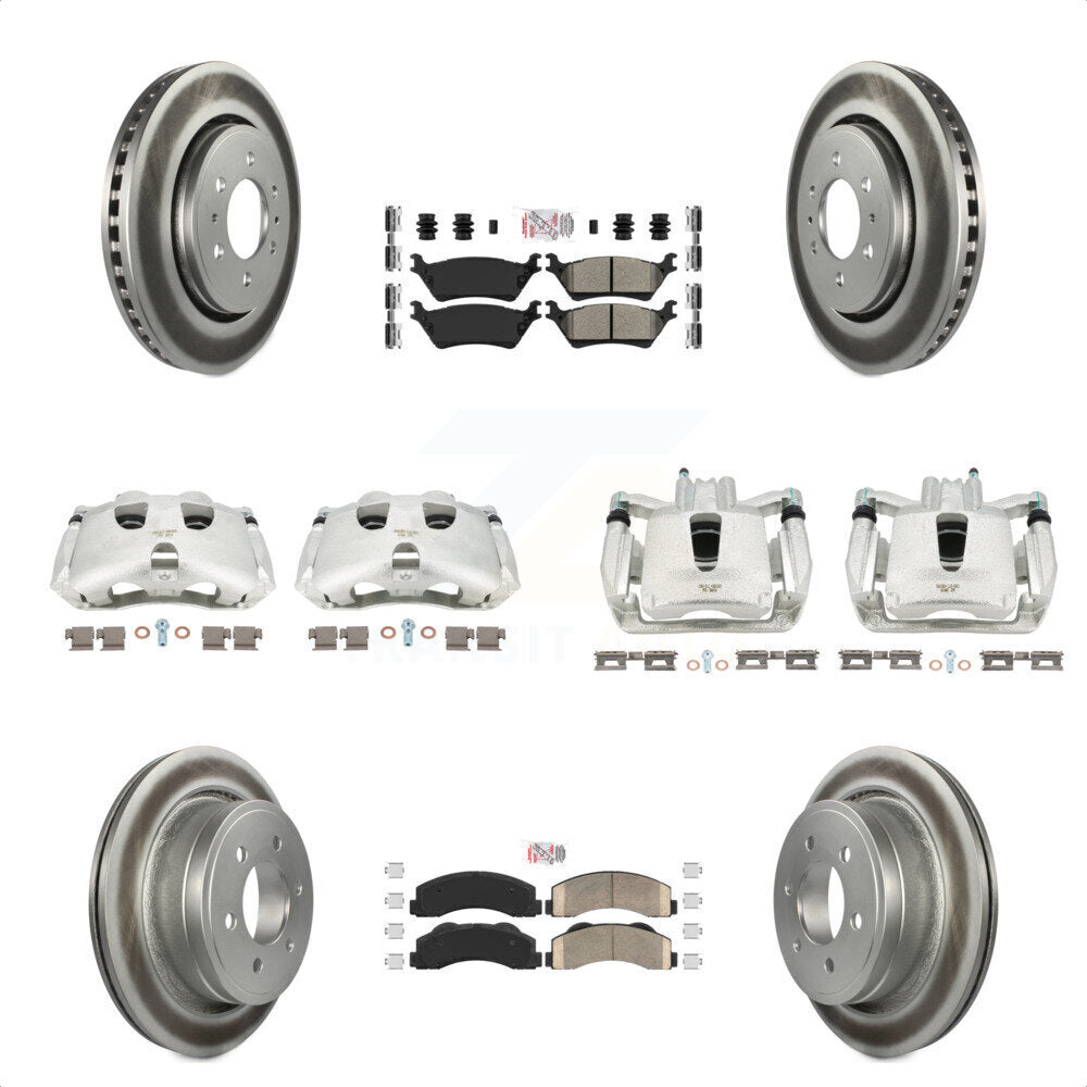 Front Rear Disc Brake Caliper Coated Rotors And PADSMATERIAL Pads Kit (10Pc) For Ford F-150 KCG-101542N by Transit Auto