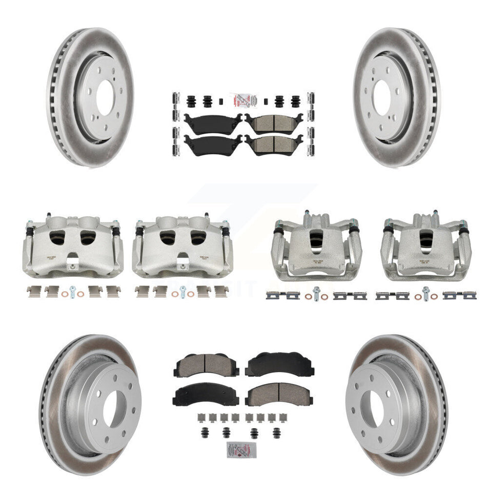 Front Rear Disc Brake Caliper Coated Rotors And Semi-Metallic Pads Kit (10Pc) For 2012-2014 Ford F-150 With 7 Lug Wheels KCG-101545N
