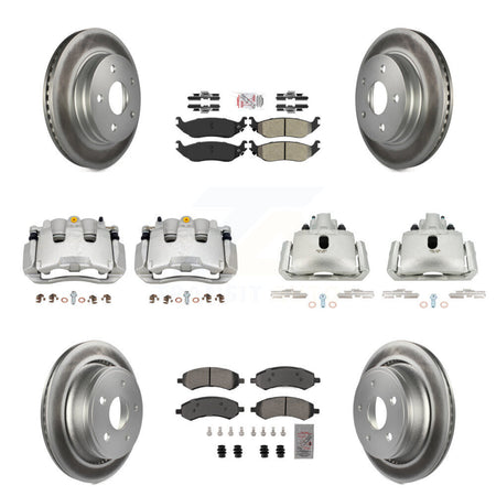 Front Rear Disc Brake Caliper Coat Rotor Semi-Metallic Pad Kit (10Pc) For Chrysler Aspen KCG-101574N