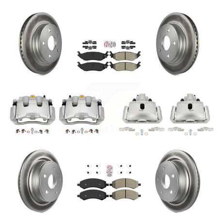 Front Rear Disc Brake Caliper Coat Rotor Semi-Metallic Pad Kit (10Pc) For Chrysler Aspen KCG-101575N