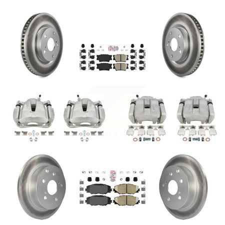 Front Rear Disc Brake Caliper Coated Rotors And Ceramic Pads Kit (10Pc) For Toyota RAV4 KCG-101592N