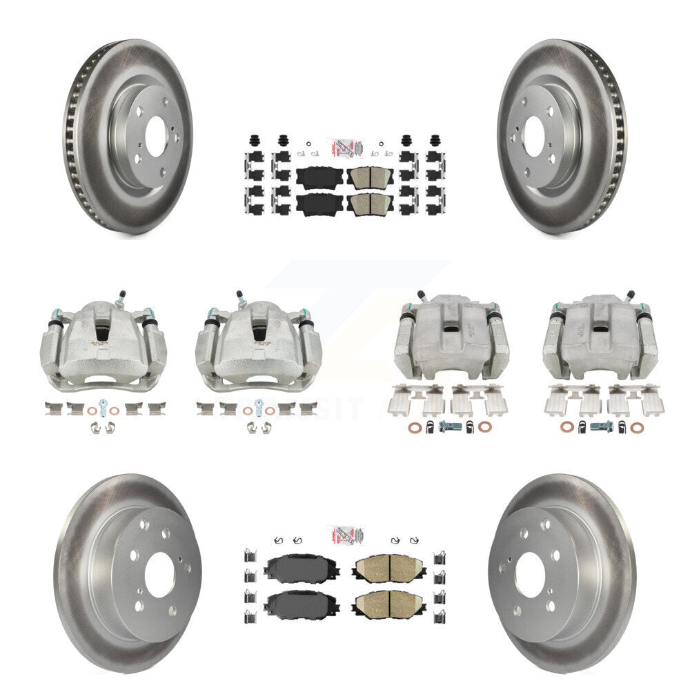Front Rear Disc Brake Caliper Coated Rotors And Ceramic Pads Kit (10Pc) For Toyota RAV4 KCG-101593N