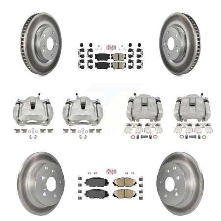 Front Rear Disc Brake Caliper Coated Rotors And Ceramic Pads Kit (10Pc) For Toyota RAV4 KCG-101593N