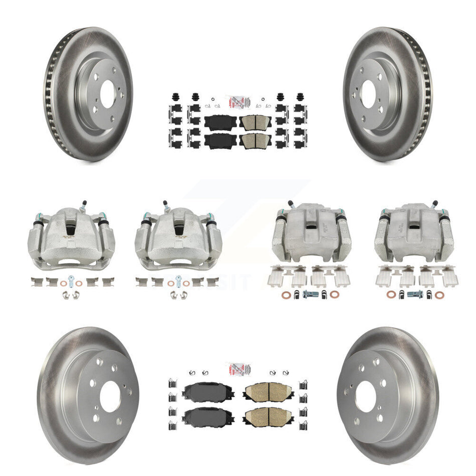 Front Rear Disc Brake Caliper Coated Rotors And Ceramic Pads Kit (10Pc) For Toyota RAV4 KCG-101593N