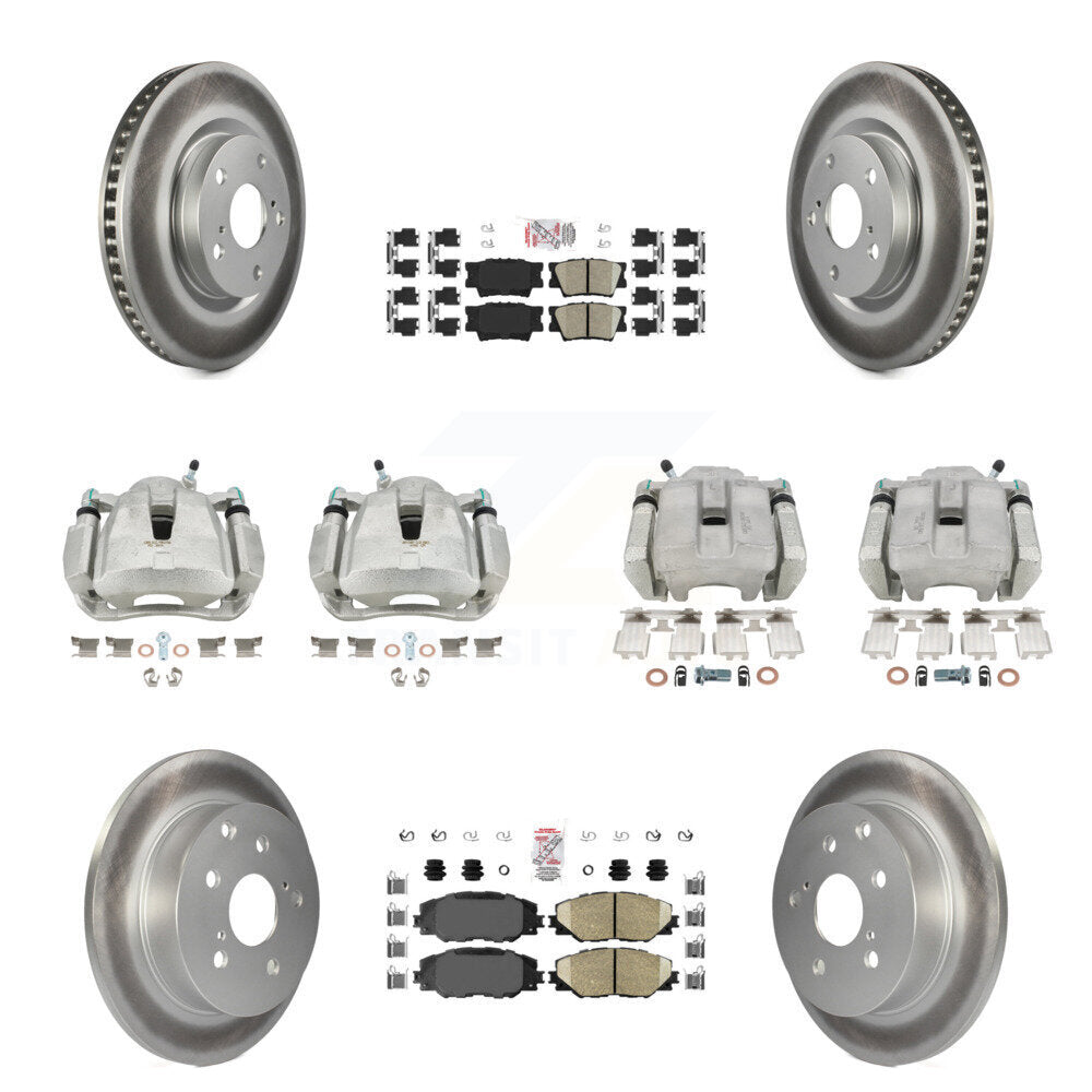 Front Rear Disc Brake Caliper Coated Rotors And Ceramic Pads Kit (10Pc) For Toyota RAV4 KCG-101594N