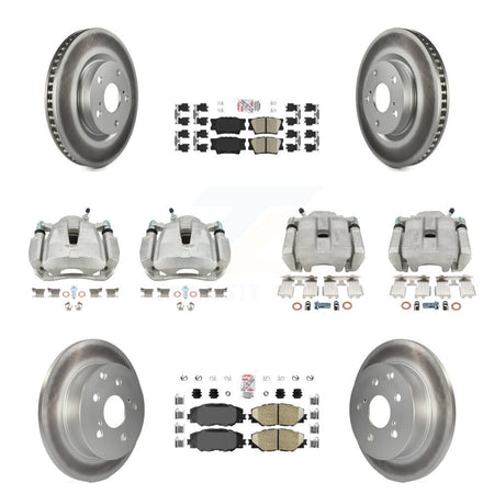 Front Rear Disc Brake Caliper Coated Rotors And Ceramic Pads Kit (10Pc) For Toyota RAV4 KCG-101594N