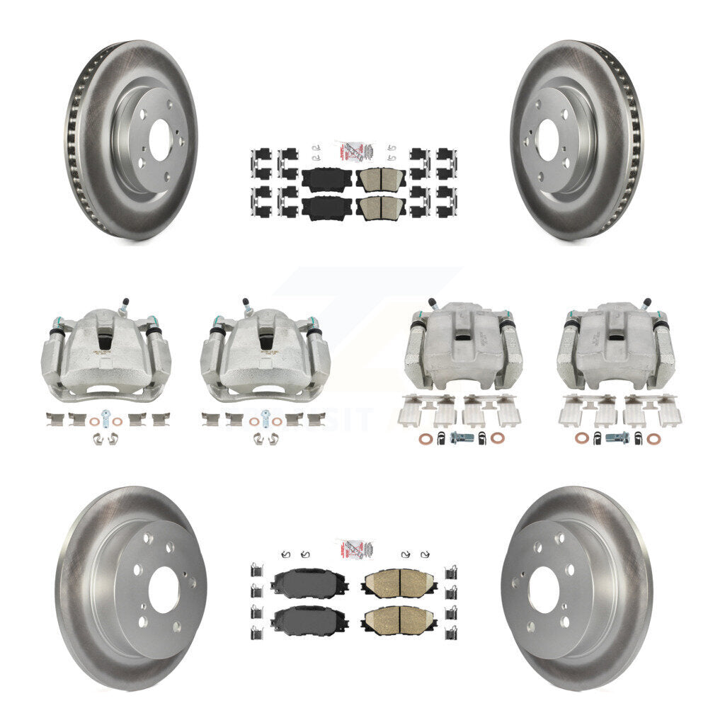 Front Rear Disc Brake Caliper Coated Rotors And Ceramic Pads Kit (10Pc) For Toyota RAV4 KCG-101595N