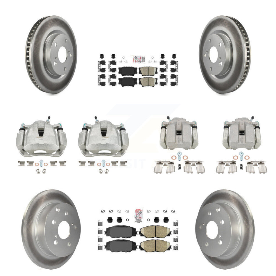 Front Rear Disc Brake Caliper Coated Rotors And Ceramic Pads Kit (10Pc) For Toyota RAV4 KCG-101596N