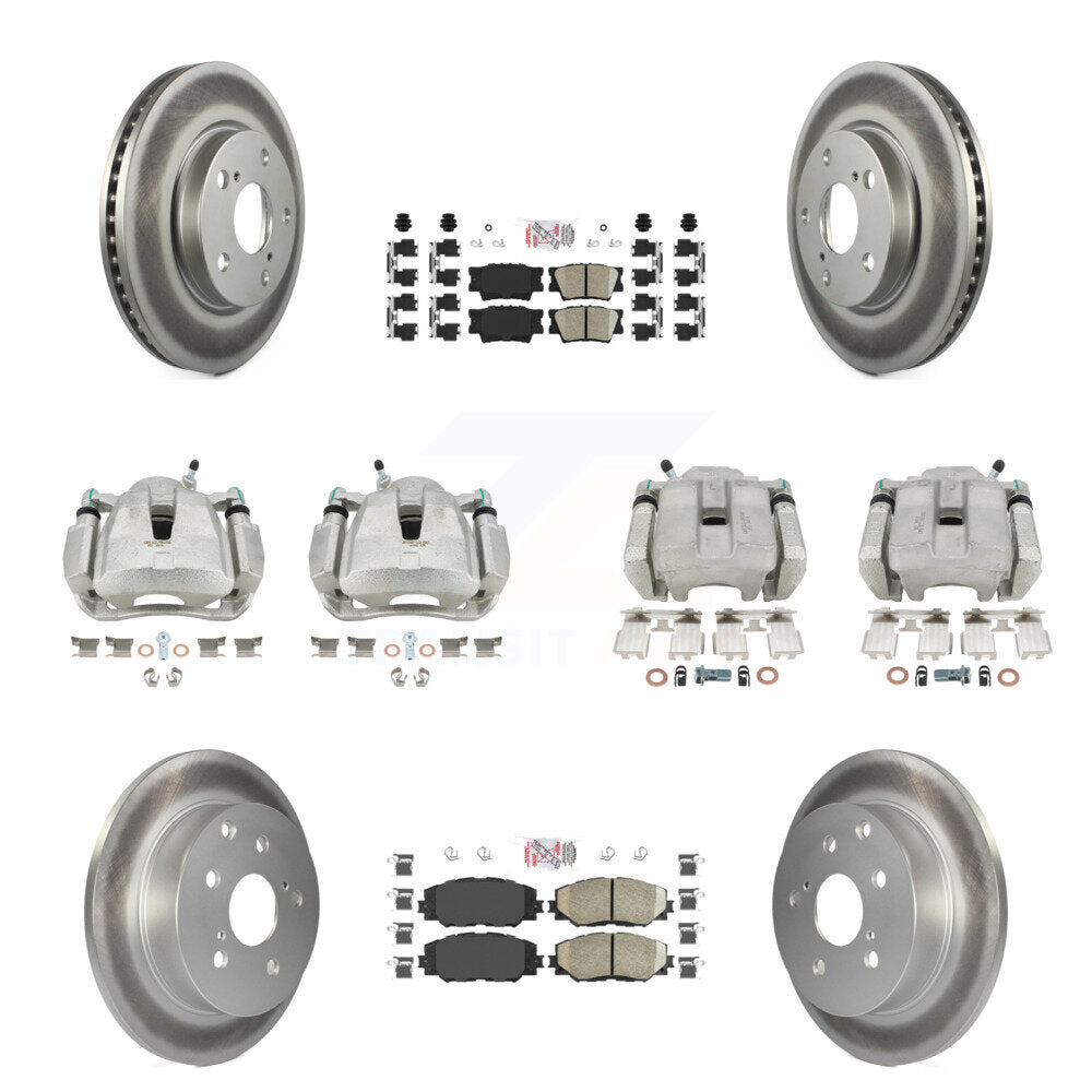 Front Rear Disc Brake Caliper Coated Rotor And Ceramic Pad Kit (10Pc) For Toyota RAV4 LE KCG-101603N