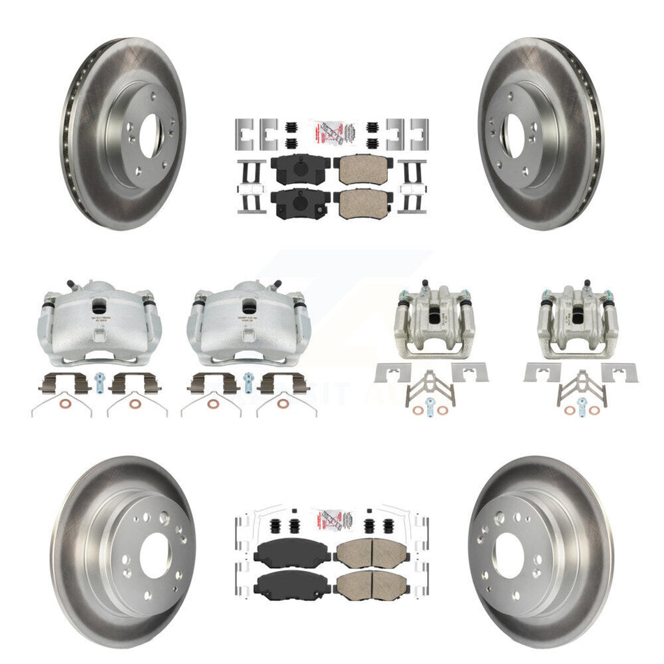 Front Rear Disc Brake Caliper Coated Rotors And Ceramic Pads Kit (10Pc) For 2003-2011 Honda Element KCG-101661N