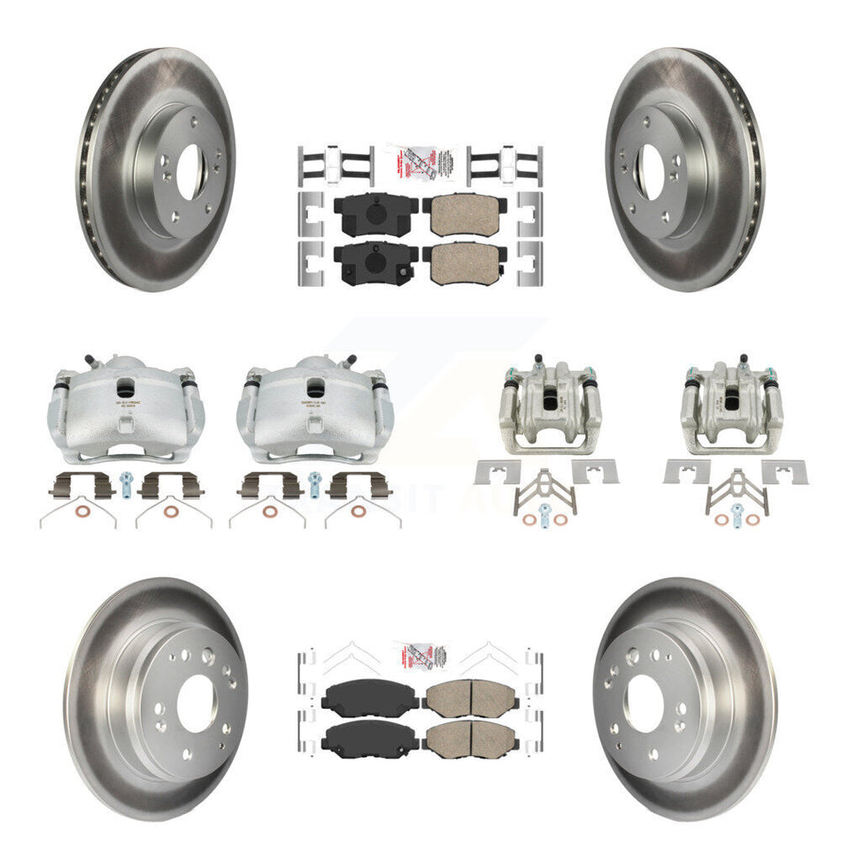 Front Rear Disc Brake Caliper Coated Rotors And Ceramic Pads Kit (10Pc) For 2003-2011 Honda Element KCG-101662N