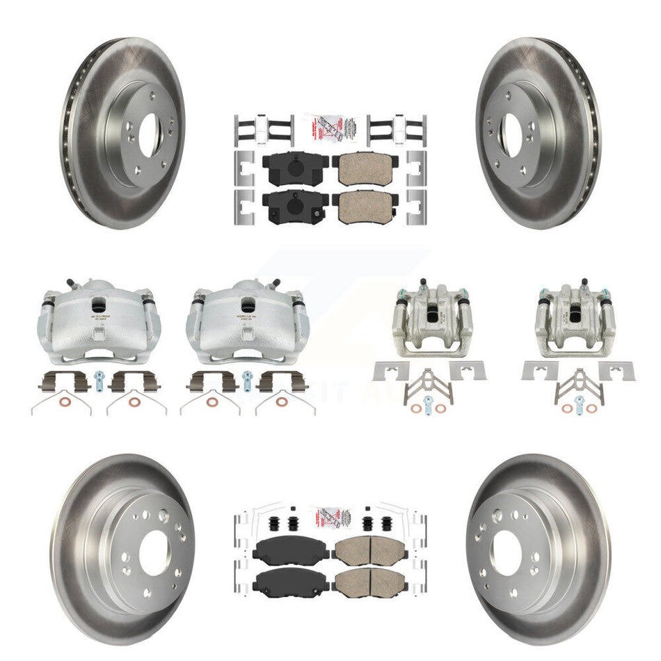 Front Rear Disc Brake Caliper Coated Rotors And Ceramic Pads Kit (10Pc) For 2003-2011 Honda Element KCG-101663N