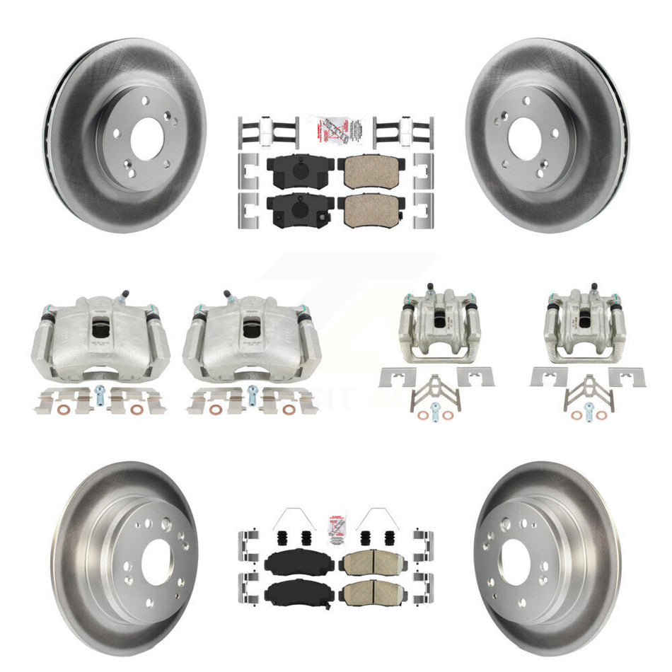 Front Rear Disc Brake Caliper Coated Rotors And Ceramic Pads Kit (10Pc) For Acura TL KCG-101666N