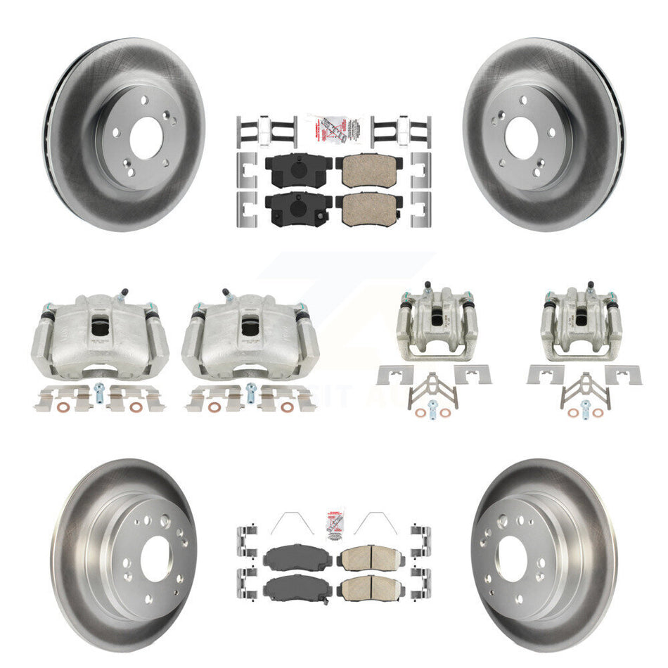 Front Rear Disc Brake Caliper Coated Rotors And Ceramic Pads Kit (10Pc) For Acura TL KCG-101667N
