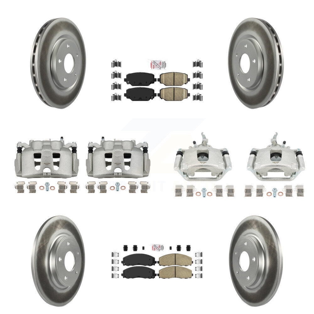 Front Rear Brake Caliper Coat Rotor & Ceramic Pad Kit (10Pc) For 2014-2020 Dodge Journey KCG-101674N
