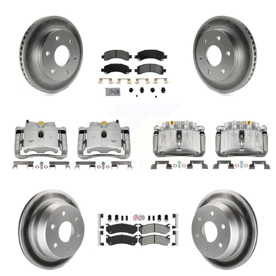 Front Rear Disc Brake Caliper Coated Rotors And Semi-Metallic Pads Kit (10Pc) For KCG-101692N