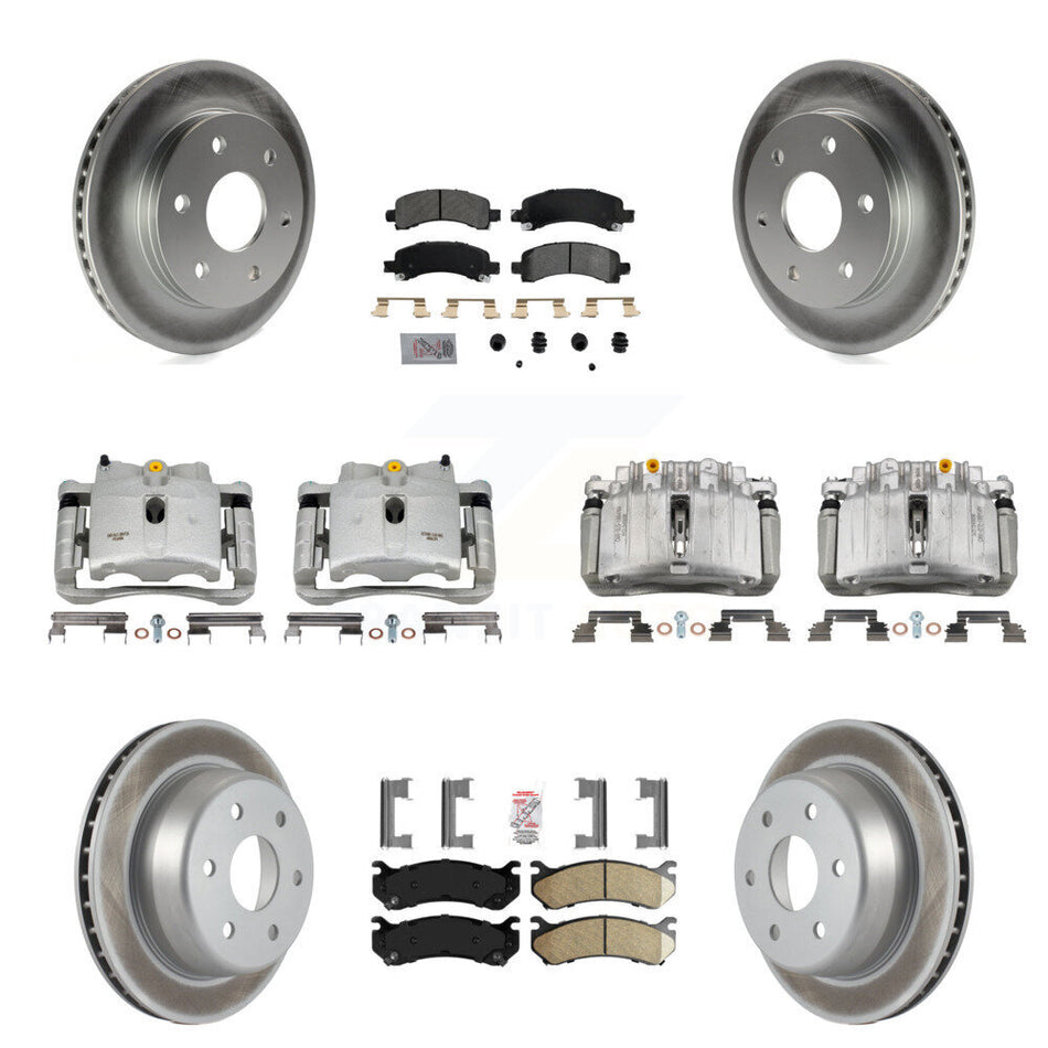 Front Rear Brake Caliper Coat Rotor & Ameribrakes Pad Kit (10Pc) For GMC Yukon Chevrolet KCG-101695N
