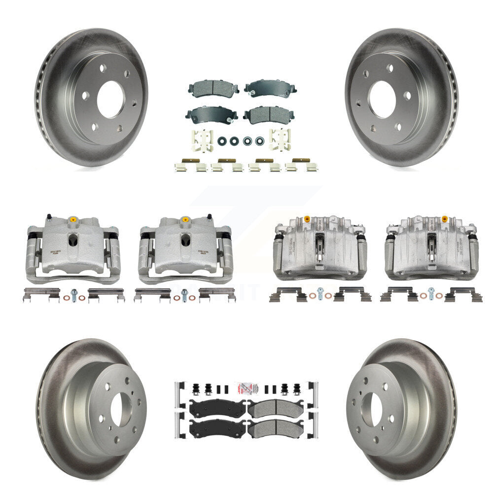 Front Rear Disc Brake Caliper Coated Rotors And Semi-Metallic Pads Kit (10Pc) For KCG-101731N