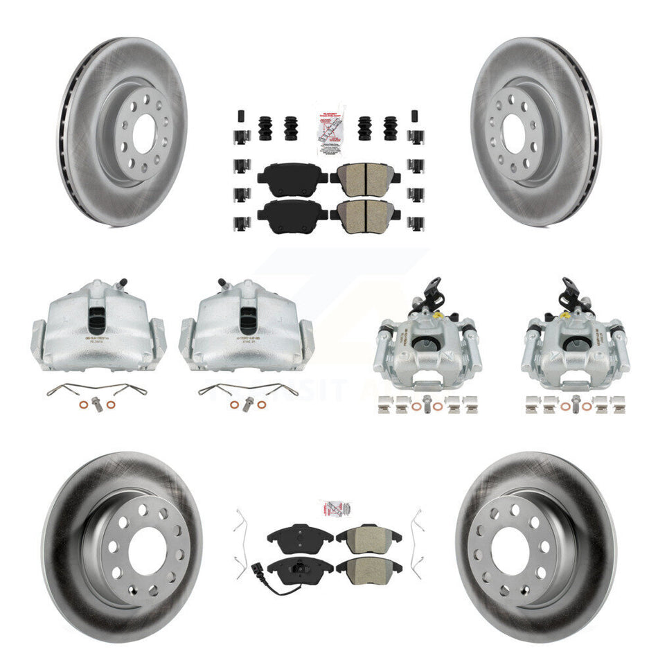 Front Rear Disc Brake Caliper Coated Rotors And Semi-Metallic Pads Kit (10Pc) For Volkswagen Beetle GTI KCG-101750N