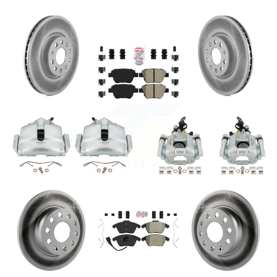Front Rear Disc Brake Caliper Coated Rotors And Semi-Metallic Pads Kit (10Pc) For Volkswagen Beetle GTI KCG-101751N