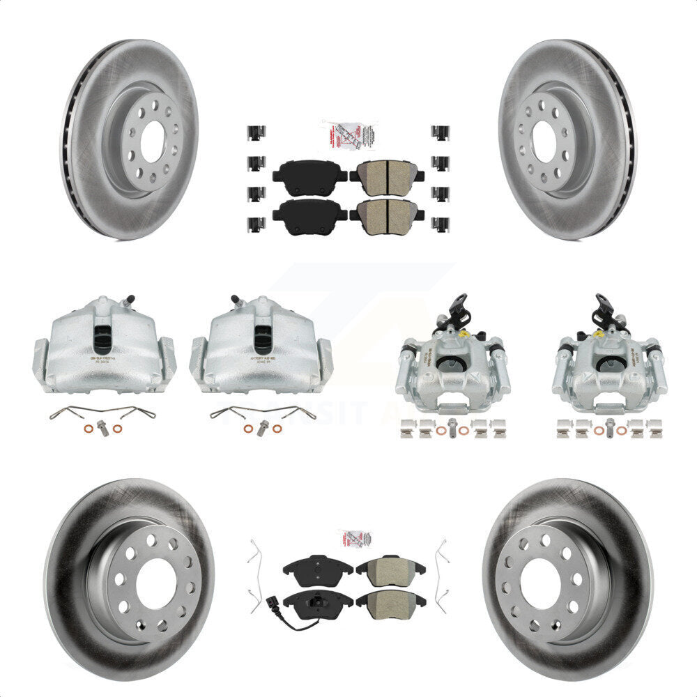 Front Rear Disc Brake Caliper Coated Rotors And Semi-Metallic Pads Kit (10Pc) For Volkswagen Beetle GTI KCG-101752N by Transit Auto