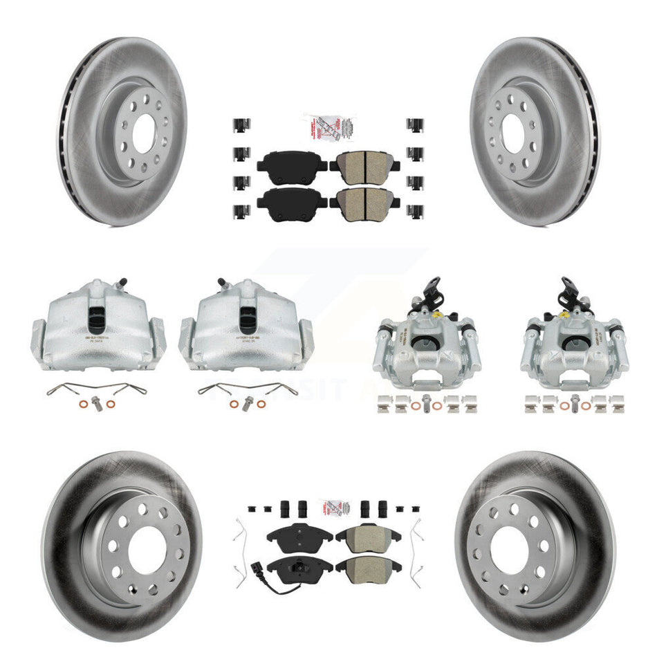 Front Rear Disc Brake Caliper Coated Rotors And Semi-Metallic Pads Kit (10Pc) For Volkswagen Beetle GTI KCG-101753N