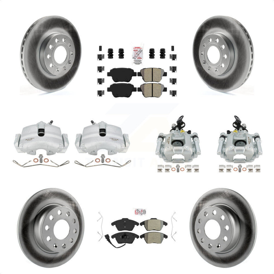 Front Rear Disc Brake Caliper Coated Rotors And Semi-Metallic Pads Kit (10Pc) For 2012 Volkswagen Beetle 2.5L with Naturally Aspirated With 288mm Diameter Rotor KCG-101754N by Transit Auto