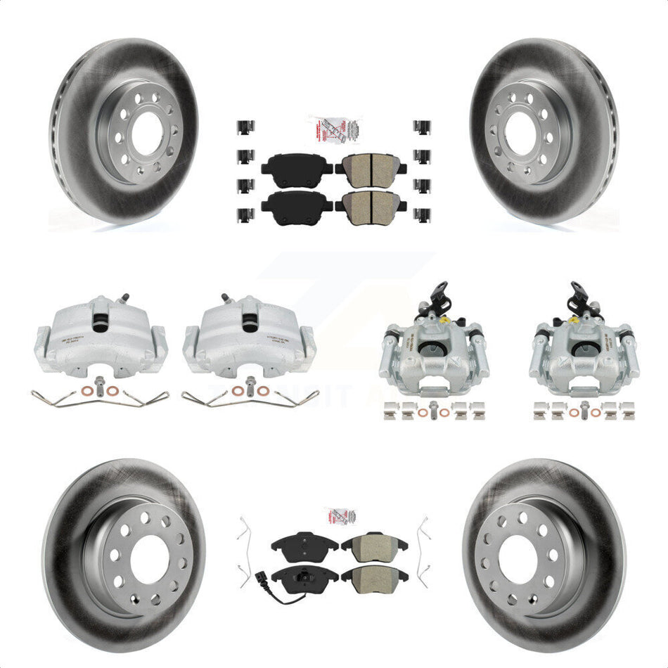 Front Rear Disc Brake Caliper Coated Rotors And Semi-Metallic Pads Kit (10Pc) For 2012 Volkswagen Beetle 2.5L with Naturally Aspirated With 288mm Diameter Rotor KCG-101756N by Transit Auto