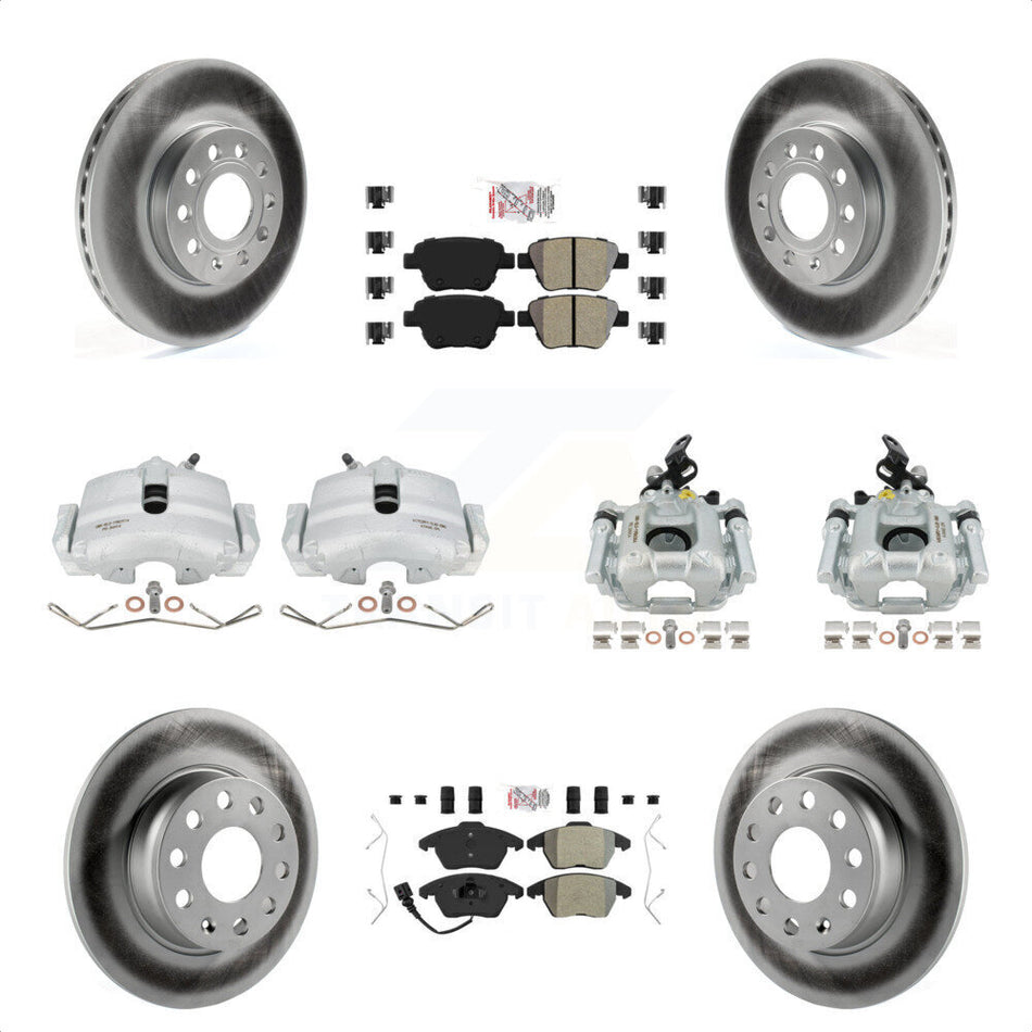 Front Rear Disc Brake Caliper Coated Rotors And Semi-Metallic Pads Kit (10Pc) For 2012 Volkswagen Beetle 2.5L with Naturally Aspirated With 288mm Diameter Rotor KCG-101757N by Transit Auto