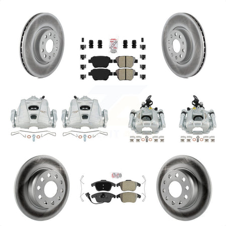 Front Rear Disc Brake Caliper Coated Rotors And Semi-Metallic Pads Kit (10Pc) For Volkswagen Passat KCG-101758N by Transit Auto