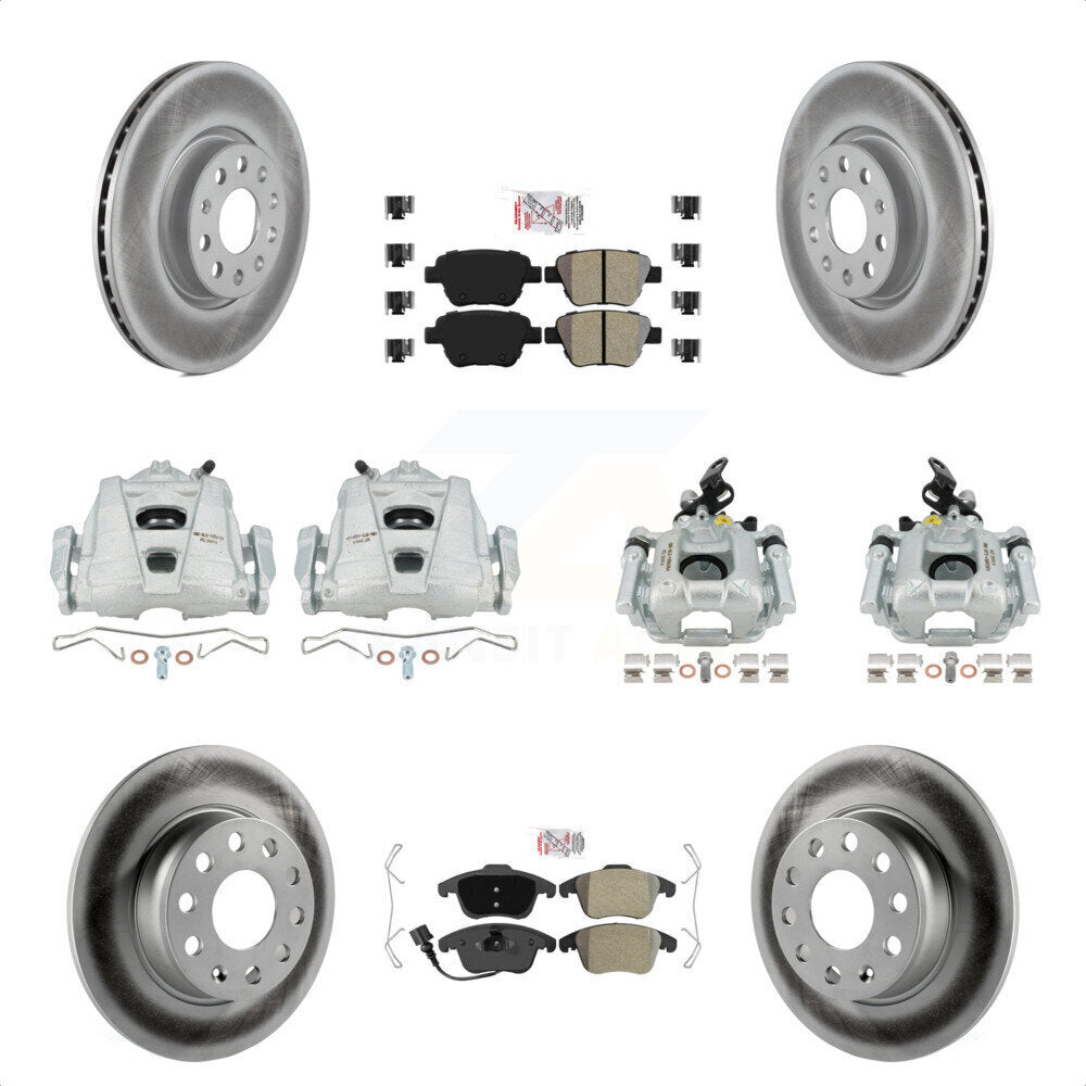 Front Rear Disc Brake Caliper Coated Rotors And Semi-Metallic Pads Kit (10Pc) For Volkswagen Passat KCG-101759N by Transit Auto