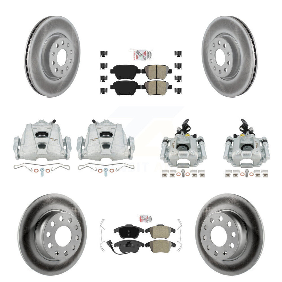 Front Rear Disc Brake Caliper Coated Rotors And Semi-Metallic Pads Kit (10Pc) For Volkswagen Passat KCG-101759N