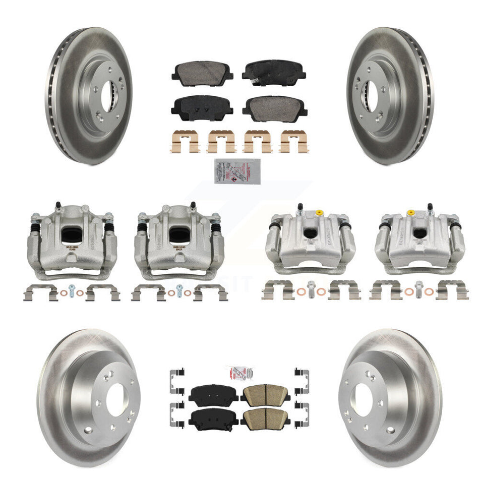 Front Rear Disc Brake Caliper Coat Rotor Ceramic Pad Kit (10Pc) For Hyundai Santa Fe Kia KCG-101774N