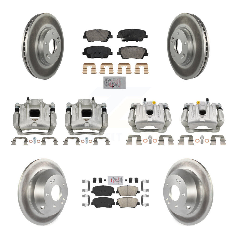 Front Rear Disc Brake Caliper Coat Rotor Ceramic Pad Kit (10Pc) For Hyundai Santa Fe Kia KCG-101775N