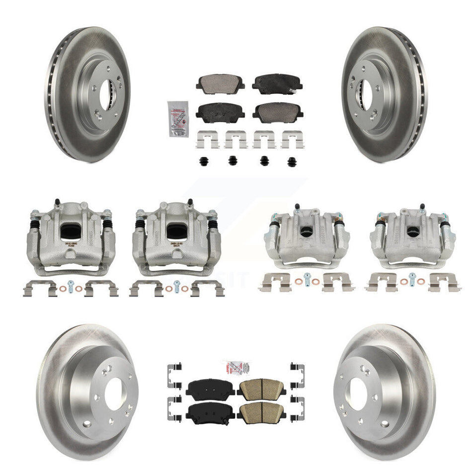 Front Rear Disc Brake Caliper Coat Rotor Ceramic Pad Kit (10Pc) For Hyundai Santa Fe Kia KCG-101778N